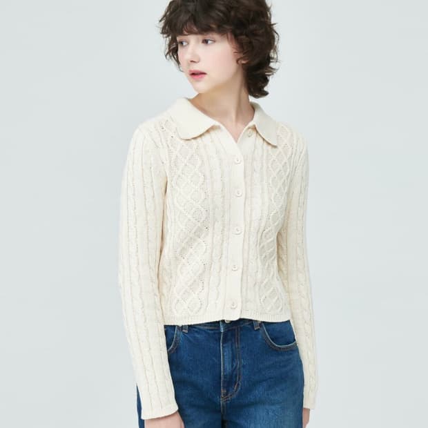 론론(RONRON) 카라 케이블가디건 55