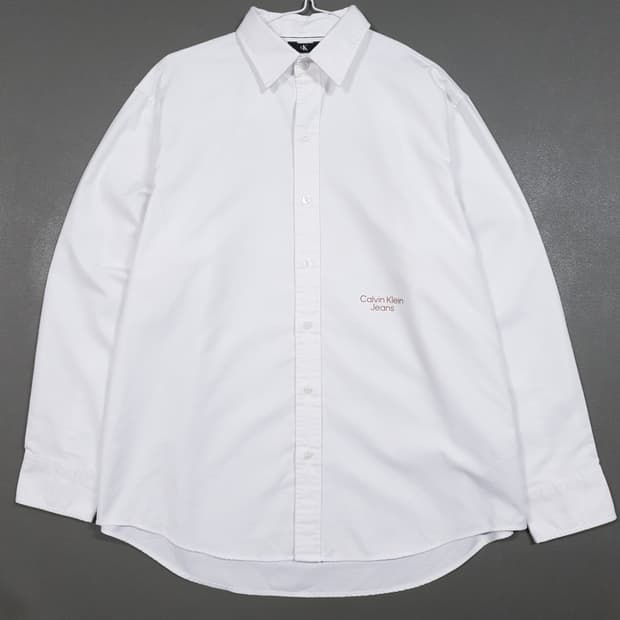실측 XL) 캘빈클라인 by 라프시몬스 디자인 프린팅 화이트 셔츠 남방