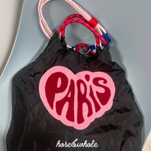 파리 자수 블랙 에코백