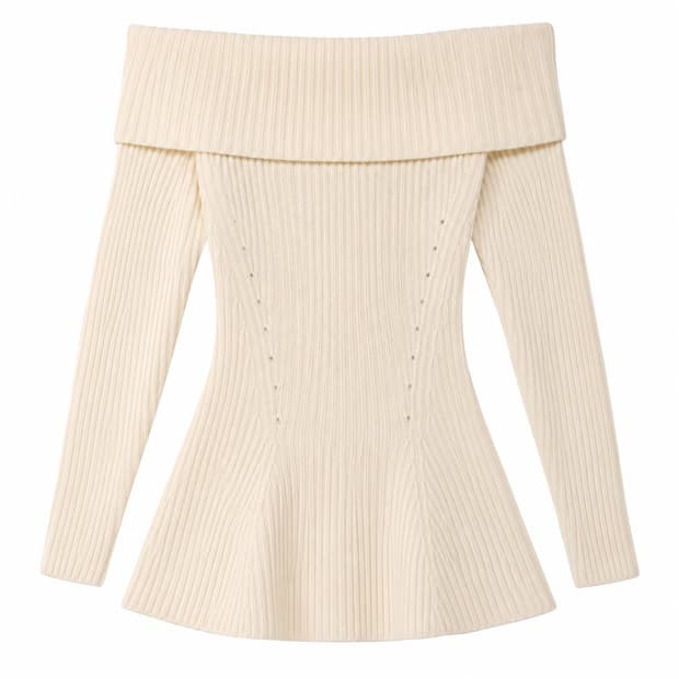 Vintage Off-Shoulder Rib Knit Mini Dress