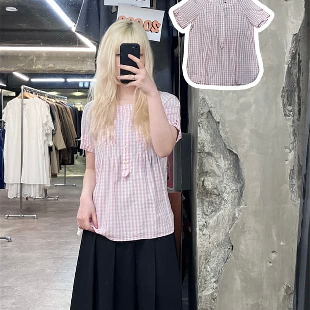 빈티지 체크 블라우스 핑크 #csz4018