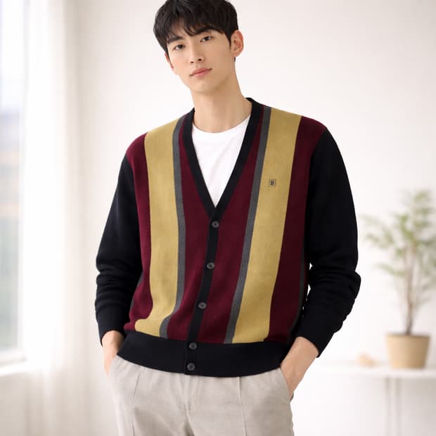 발망(BALMAIN) 배색 스트라이프 브이넥 가디건