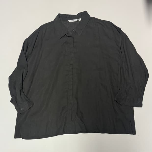 여성 유니클로 린넨 혼방 빅 사이즈 7부 셔츠 3XL 카키