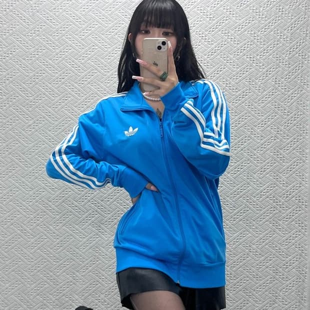 아디다스 빈티지 파이어버드 레트로 스카이블루 져지 집업 XL C12541