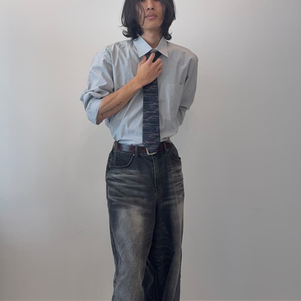 빈티지 스트라이프 드레스 셔츠 & 페이즐리 넥타이 세트