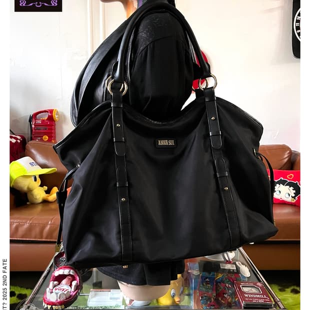 ANNA SUI Black String Big Shoulder Bag