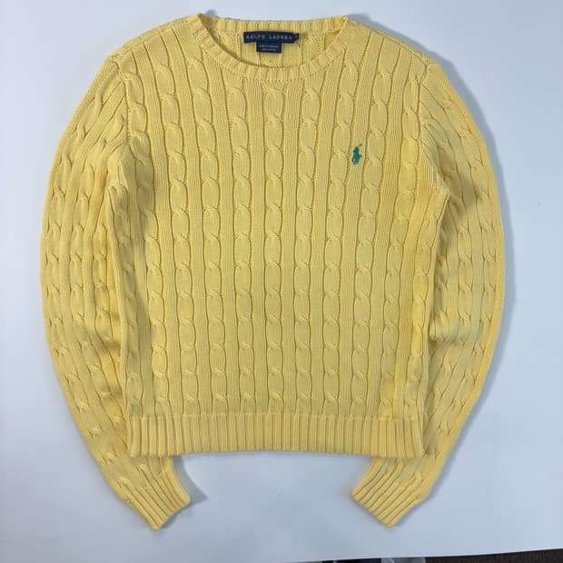 Polo  랄프로렌 자수 코튼 옐로우 꽈배기 니트