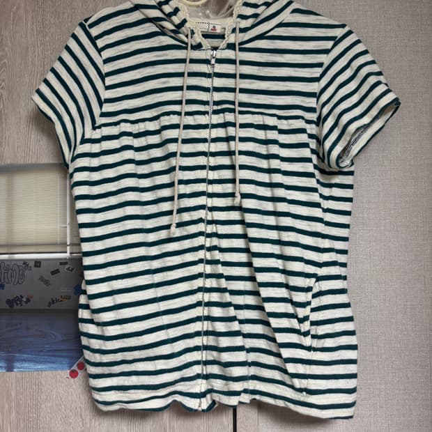 카메 빈티지 대대장 SM2 그린 스트라이프 모리 반소매 후드집업