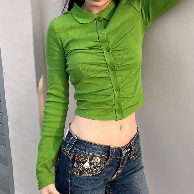 zara 셔링 카라 크롭 긴팔 티셔츠