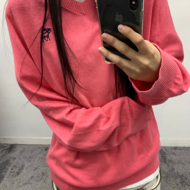 아베크롬비 오버핏 핑크 브이넥 니트