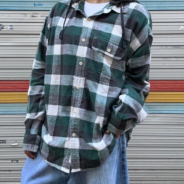 90s AMERICAN EAGLE 후드 체크플란넬셔츠