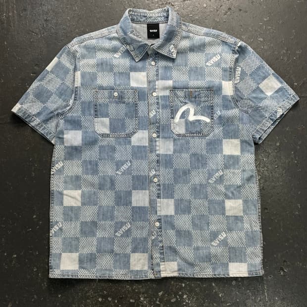 100 에비수 빅로고 패치워크 데님 셔츠 