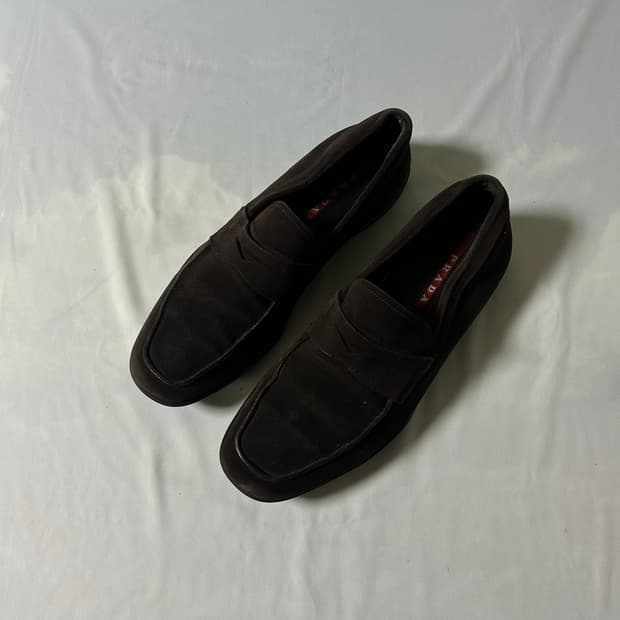 Prada sports suede dark brown loafers