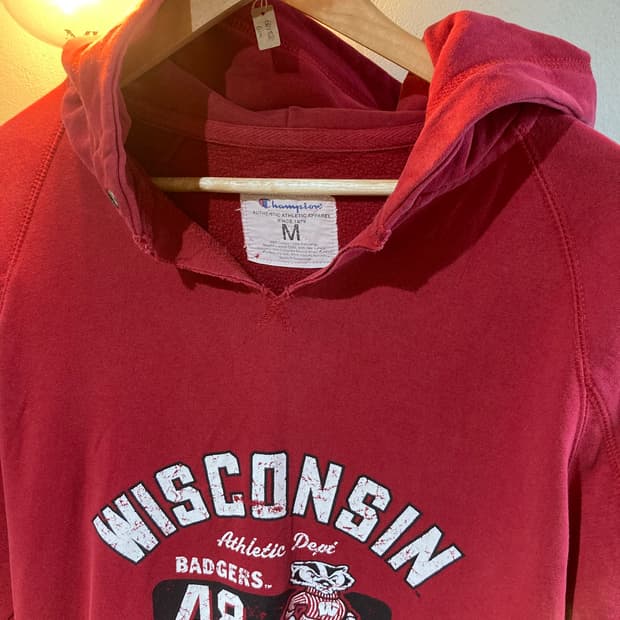 챔피온 wisconsin 기모 레드 박시 후드티