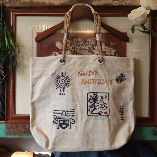 핸드 드로잉 캔버스 토트백 빈티지 더플백 리메이크 화이트 아메리칸 심볼