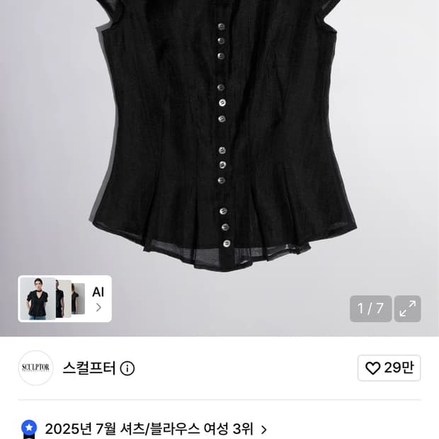 스컬프터 블라우스 Sheer Pleated Hem Blouse Black
