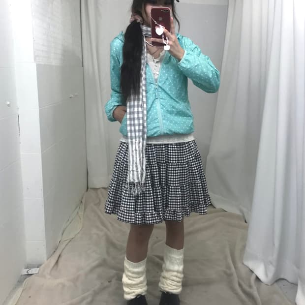 민트 도트 바람막이 모리걸 하구미 코디세트