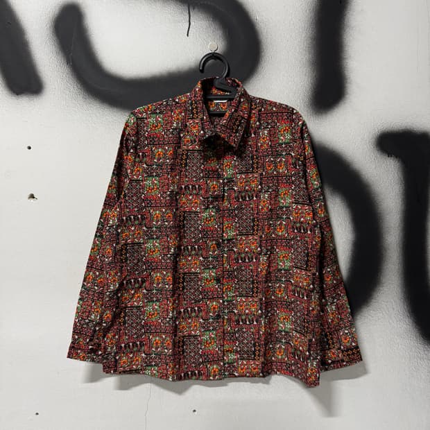 VTG 빈티지 반다나 플라워 풀 패턴 긴팔 셔츠