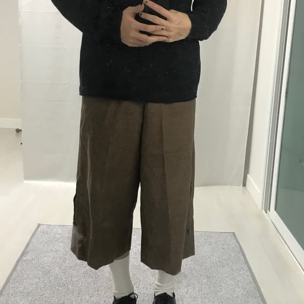 brown check cropped wide pants