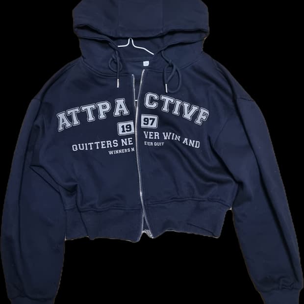 빈티지 크롭 투웨이 후드집업 블랙 L