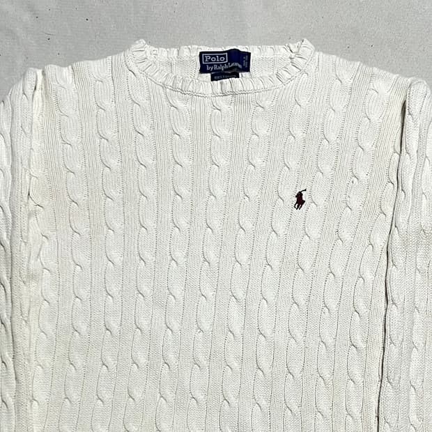 L 폴로랄프로렌 화이트 케이블 니트