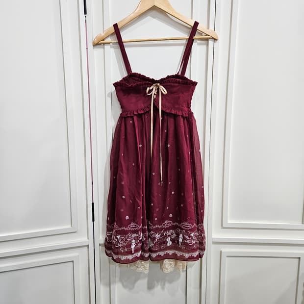 버건디 뷔스티에 원피스 레이스