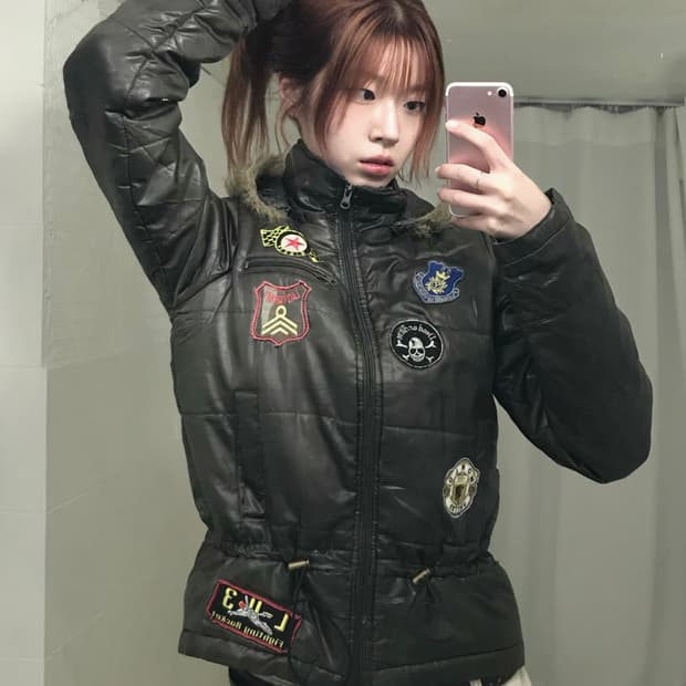 빈티지 카키 펑크 와펜 야상 패딩 자켓
