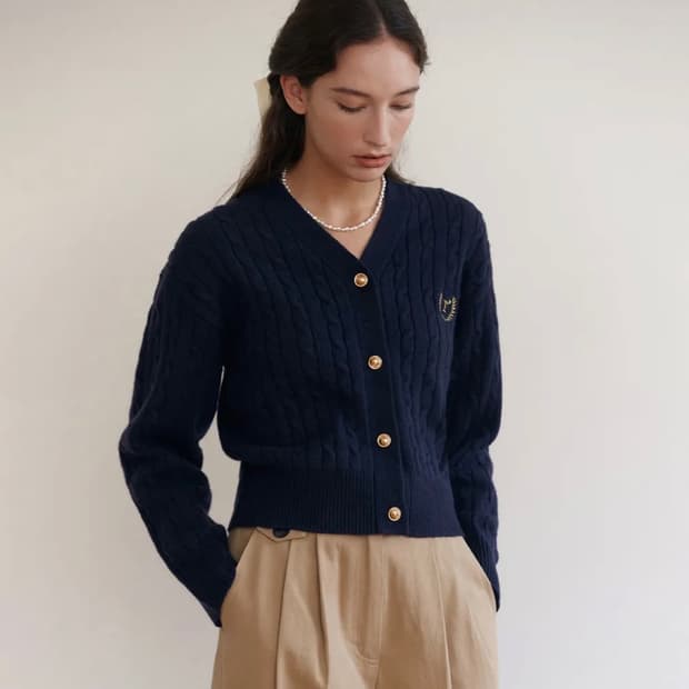 로라 로라 브이넥 가디건 네이비