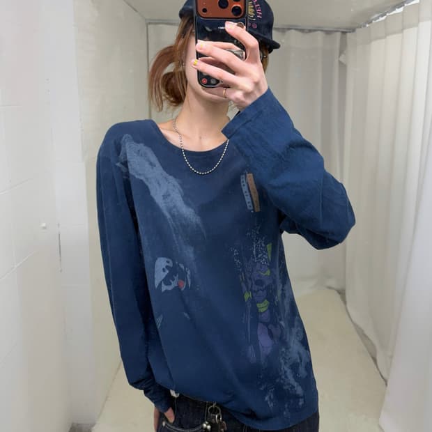 빈티지 에반게리온 사도 초호기 프린팅 네이비 롱슬리브