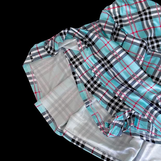 빈티지 민트 체크 플리츠 미니스커트 