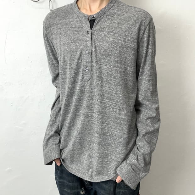 SOLID HOMME Melange Grey Henley Neck Tee