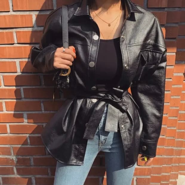 완전 유니크 LIPHOP 스탠바이 레더자켓 블랙