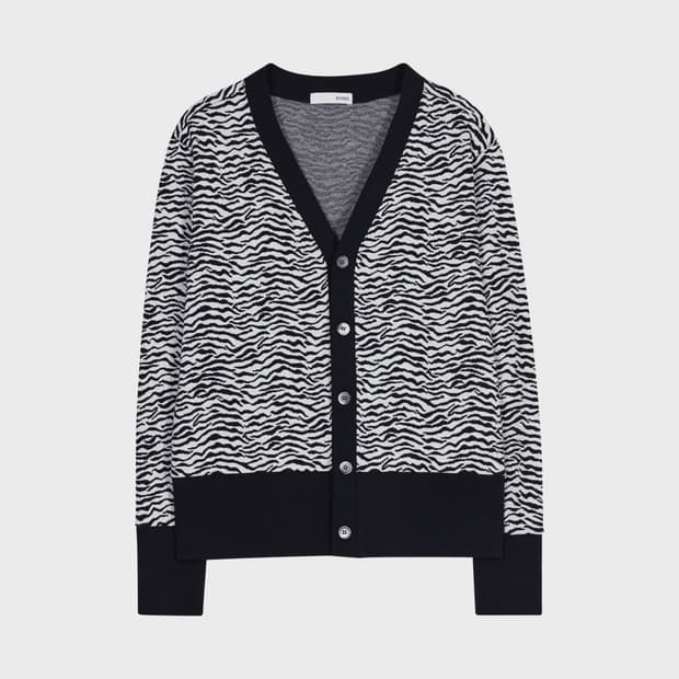 기호 자캬드 코튼 가디건 지브라