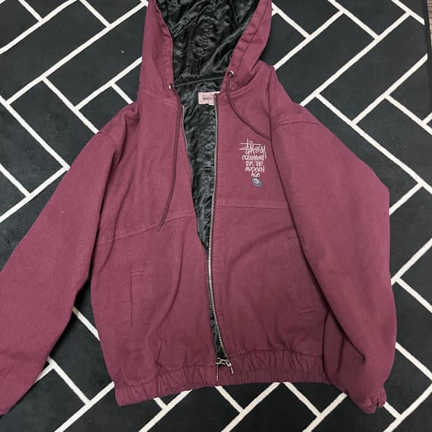 스투시 워크기어 후드 자켓 버건디 L