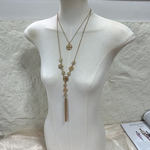 빈티지 중세 레이어드 플라워 레이스 메탈 목걸이