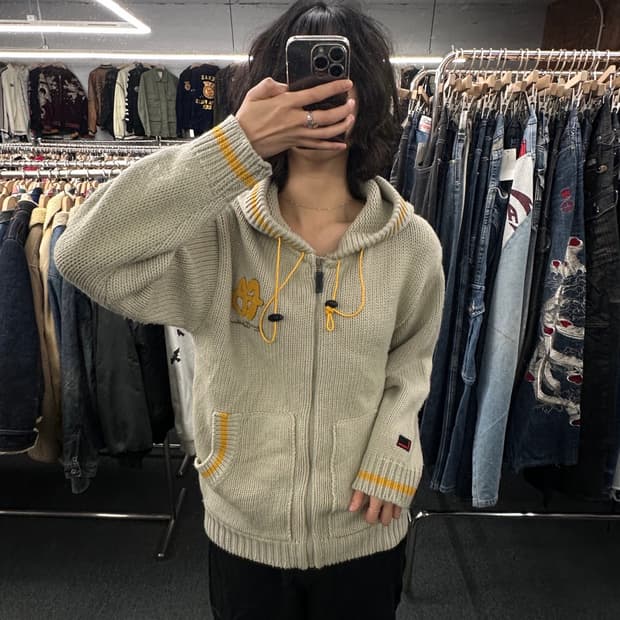 90)FUBU 후부 빈티지 플리스 로고 디테일 배색 스트링 후드집업