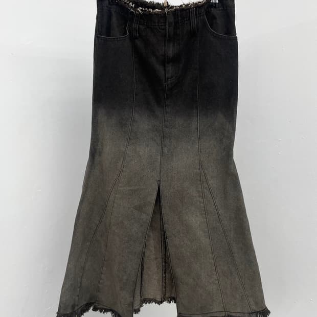 워싱 그런지 절개 롱 스커트