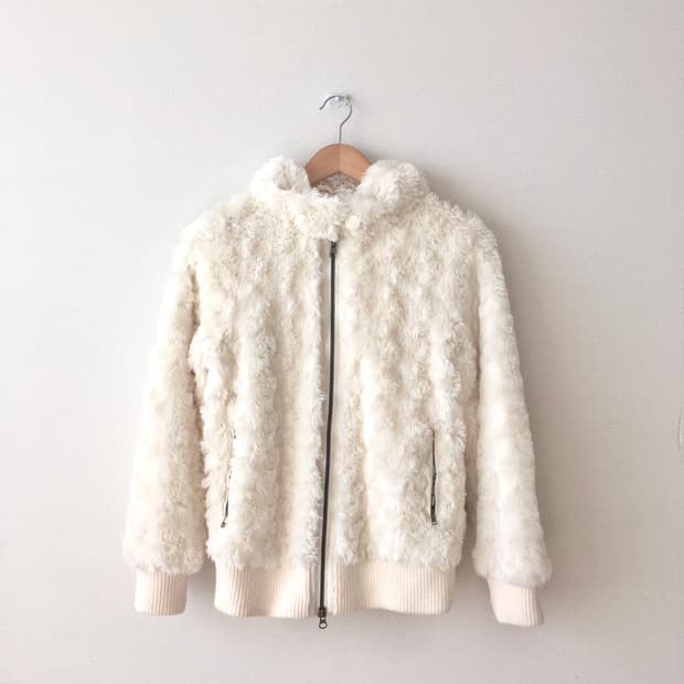 빈티지 도트 후드 퍼 집업 