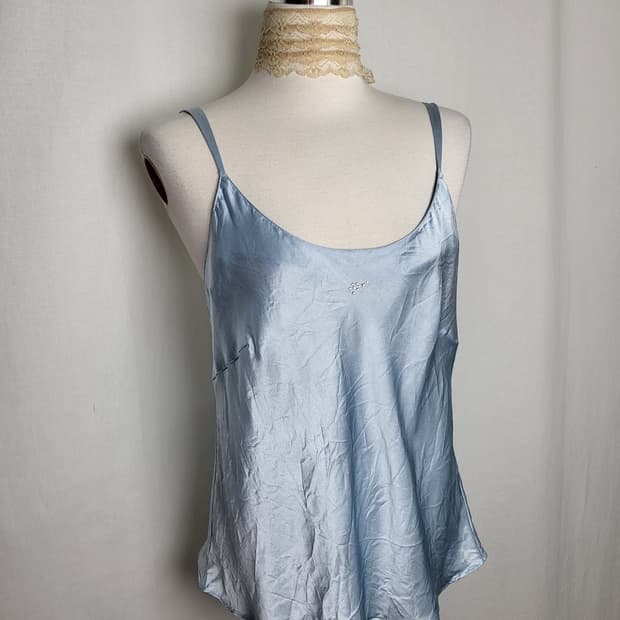 빈티지 페어리 코어 아이스 블루 실키 쥬얼 캐미솔