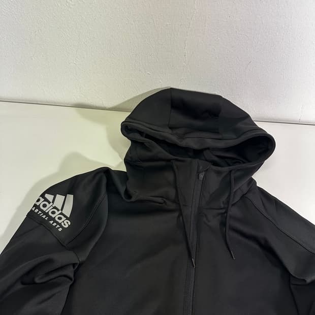 M 아디다스 블랙 어깨로고 폴리 트레이닝 후드집업