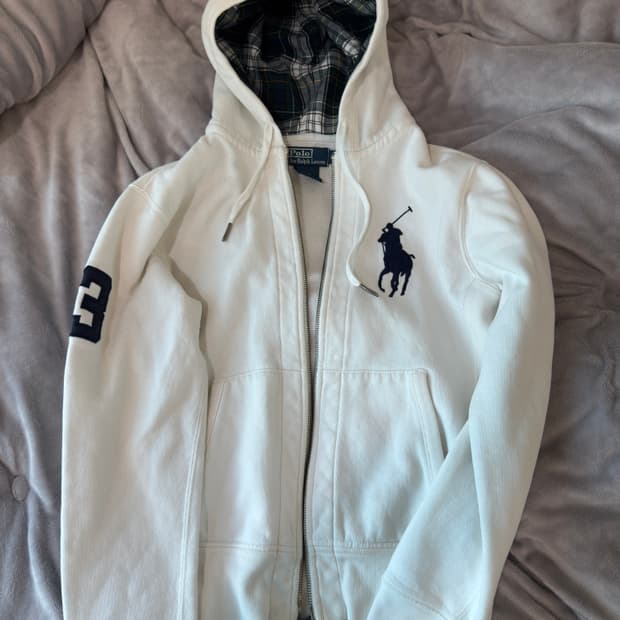 [m] 폴로 랄프로렌 빅포니 화이트 체크 후드집업