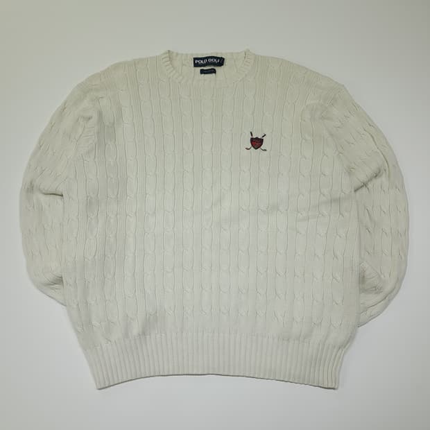 CL066 폴로골프 코튼 90s홍콩판 골프쉴드 아이보리 케이블 니트