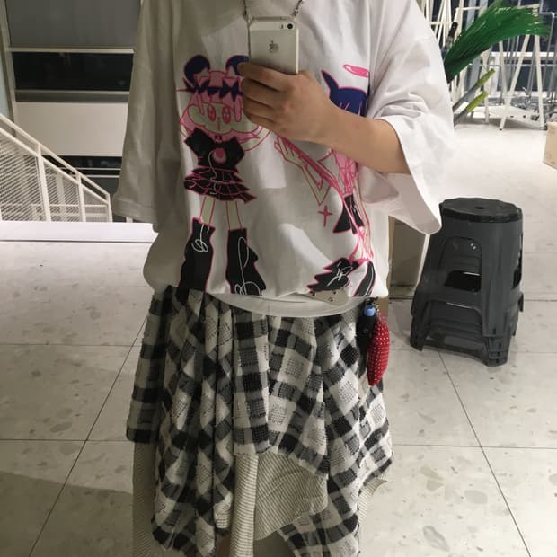 [썸플레이스] layered check skirt