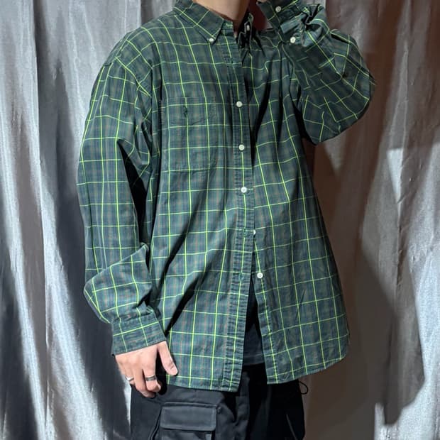 XL 폴로랄프로렌 그린포니 원포켓 체크패턴 코튼 셔츠
