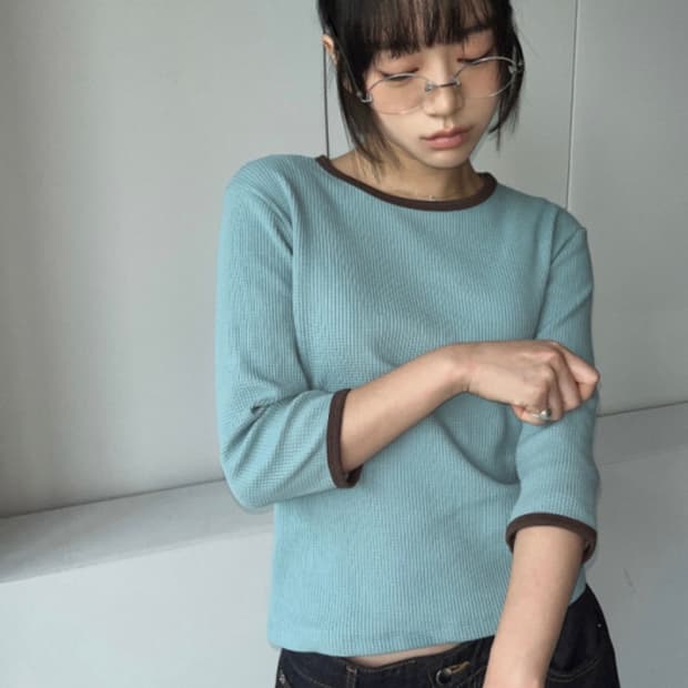 김아홉 티셔츠 민트초코 칠부티 7부티 waffle 링거 t