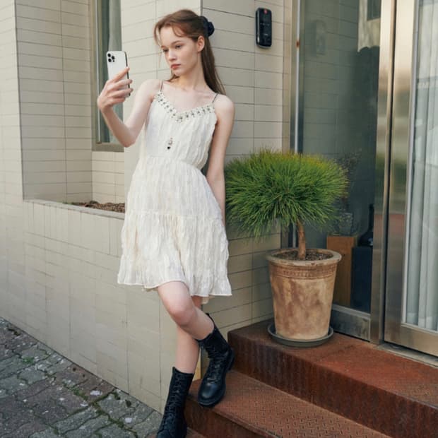 오앨 원피스 LACE SLIP MINI DRESS_IVORY 카리나