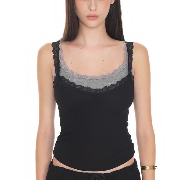 투머치택스 레이어드 레이스 나시 블랙