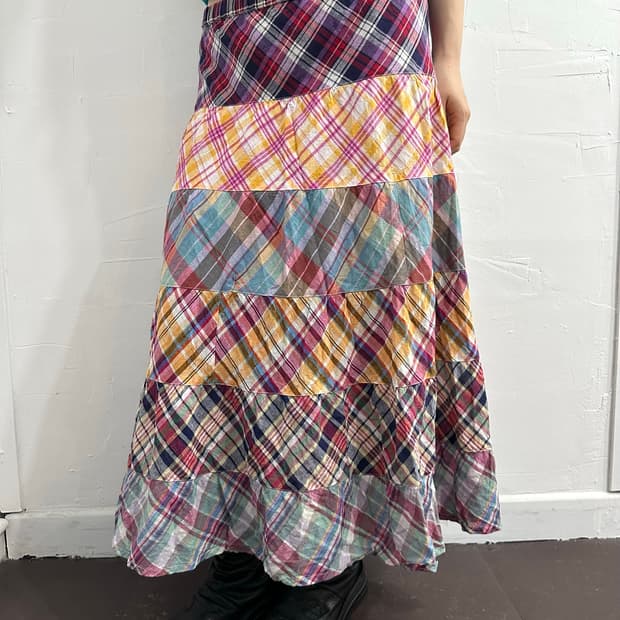 mori check tiered skirt