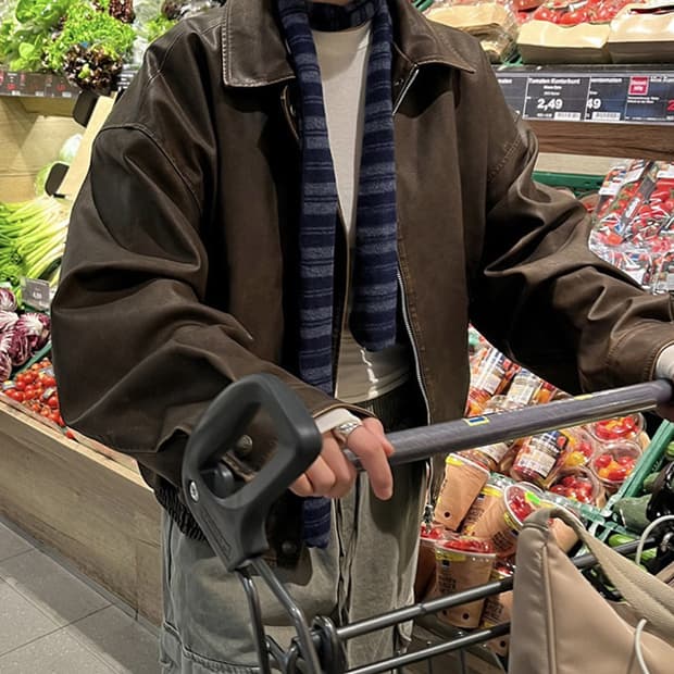 올슨 자체제작 브라운 레더점퍼 봄버 자켓