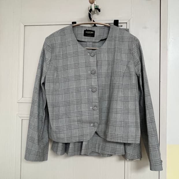 글렌체크 그레이 자켓 스커트 투피스 세트